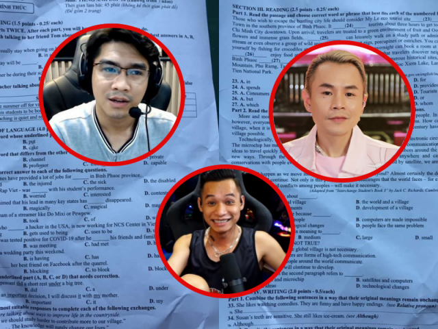 Đề thi môn tiếng Anh gây “bão“: Xuất hiện hàng loạt cái tên như Độ Mixi, PewPew, BinZ