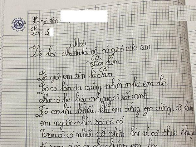 Bài văn tả cô giáo của học sinh tiểu học khiến dân mạng ”đứng hình” 5 giây