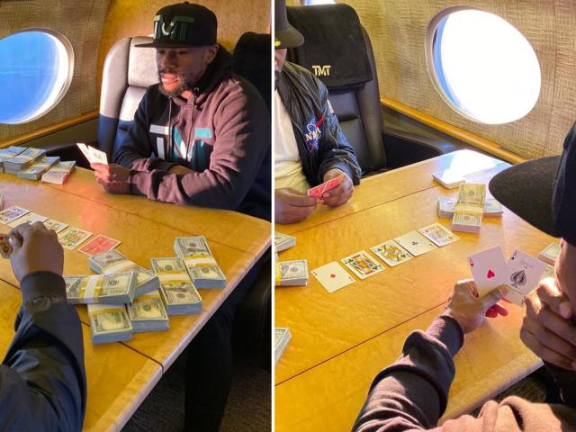 Mayweather ”coi trời bằng vung”, vứt cả đống tiền đánh bạc trên máy bay