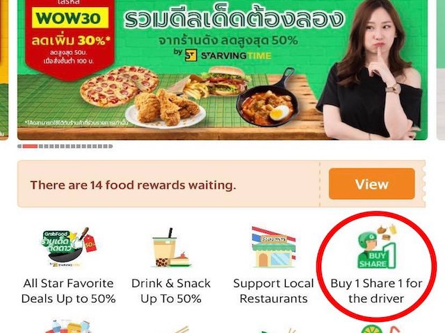 GrabFood tung tính năng mua 1 tặng 1 đầy tính nhân văn tại Thái Lan