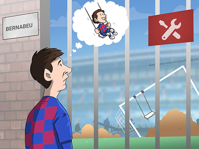 Ảnh chế: Messi tiếc nuối khi không được vui chơi trên ”sân tập” Bernabeu