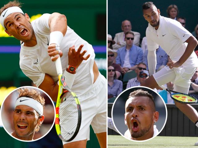 Nadal tức điên ”lườm cháy mặt” ở Wimbledon: ”Gã điên” Kyrgios làm đủ trò