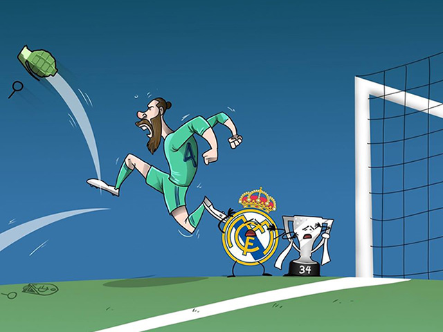Ảnh chế: Ramos ”đá văng” mọi thứ cản đường Real vô địch La Liga