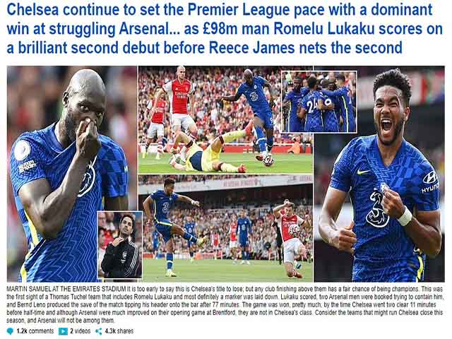 Chelsea đè bẹp Arsenal: “Pháo thủ” tệ nhất 118 năm, báo Anh nể sợ Lukaku