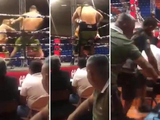 Chấn động làng Boxing: 2 võ sĩ 120kg đấm nhau sập cả võ đài