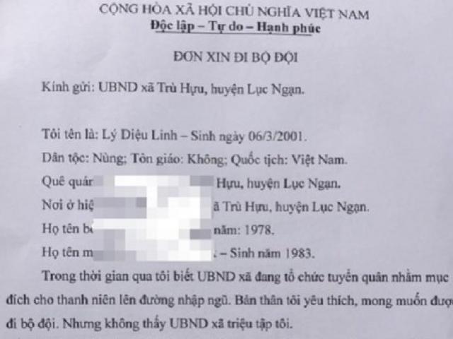 Nữ sinh Bắc Giang bảo lưu đại học, nộp đơn lên đường đi nghĩa vụ quân sự