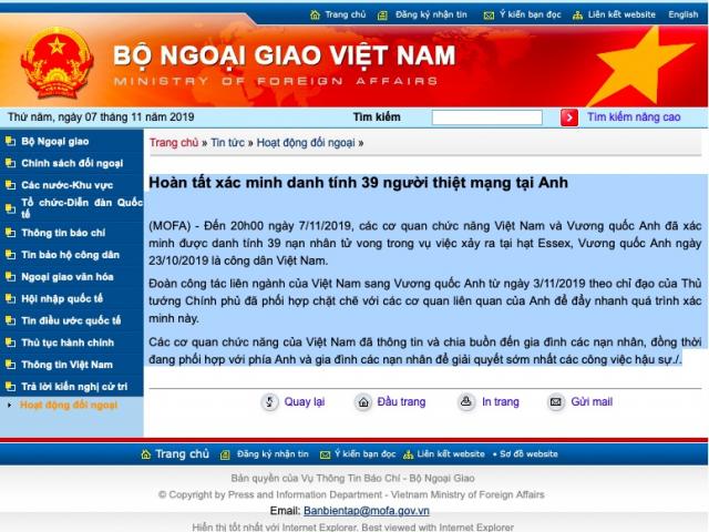 Đại sứ quán Việt Nam tại Anh: Sẽ đưa 39 nạn nhân về nước sớm nhất