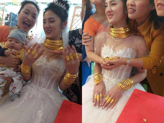 Cô dâu Cao Bằng đeo vàng kín cổ, người thân phải đi cạnh ”đỡ đần”