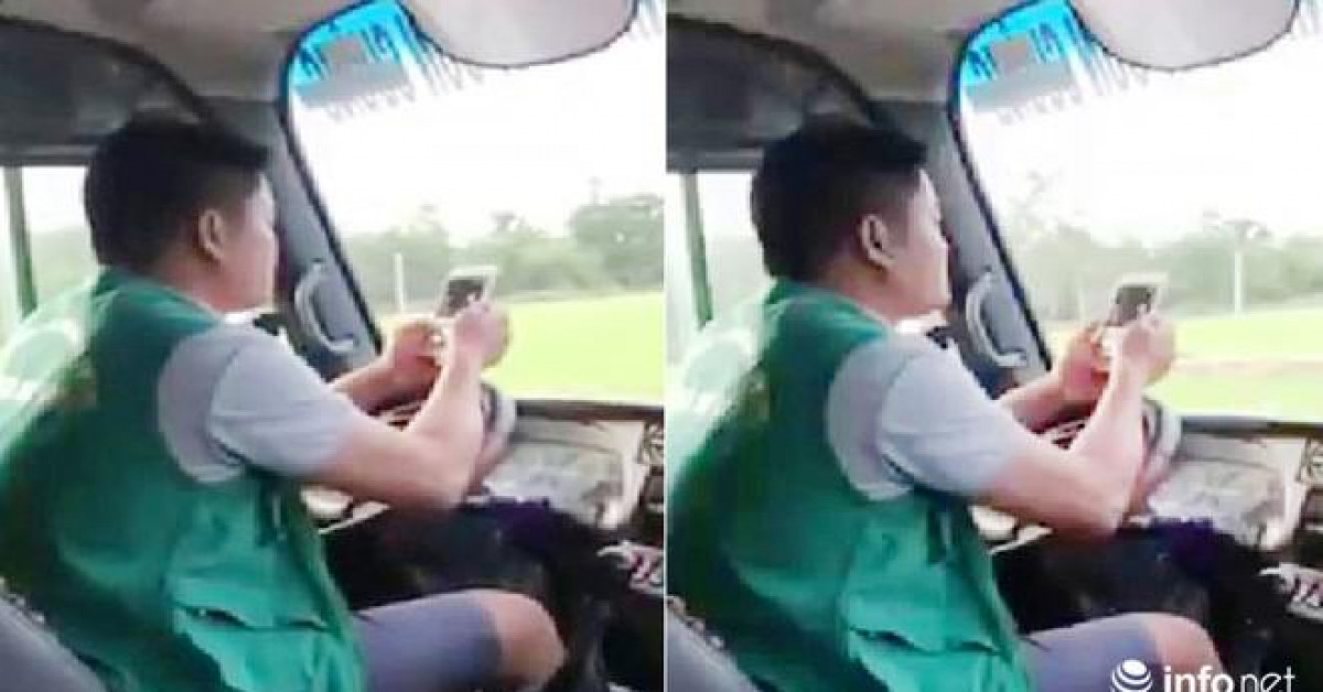 Lạnh người cảnh tài xế xe buýt, vừa lái xe vừa lướt điện thoại ở Nghệ An