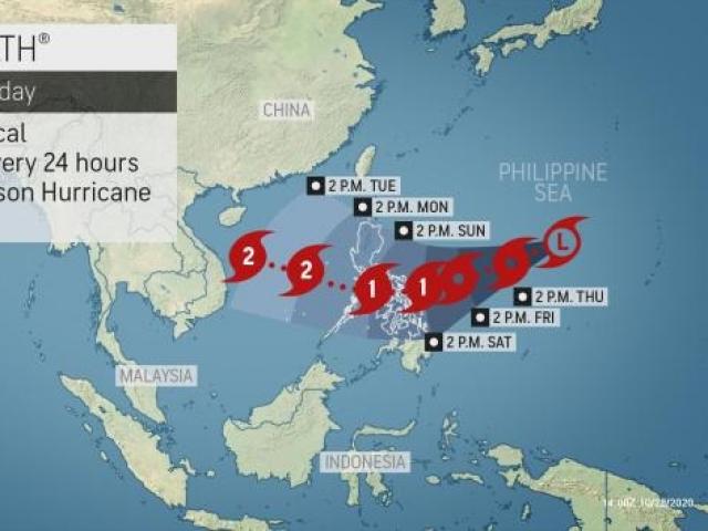 Áp thấp nhiệt đới gần Philippines đã mạnh thành bão, hướng di chuyển giống bão số 9