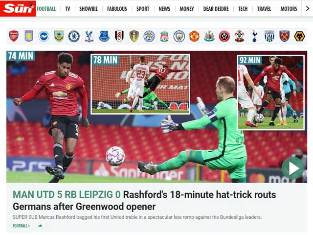MU đại thắng Leizpig Cúp C1: Báo Anh nức nở khen Rashford như Van Nistelrooy