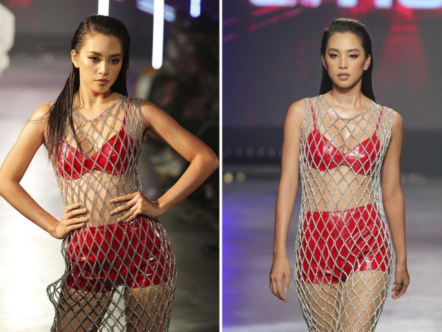 Hoa hậu Tiểu Vy mặc váy lưới xuyên thấu khoe đường cong 'cực phẩm' trên sàn catwalk