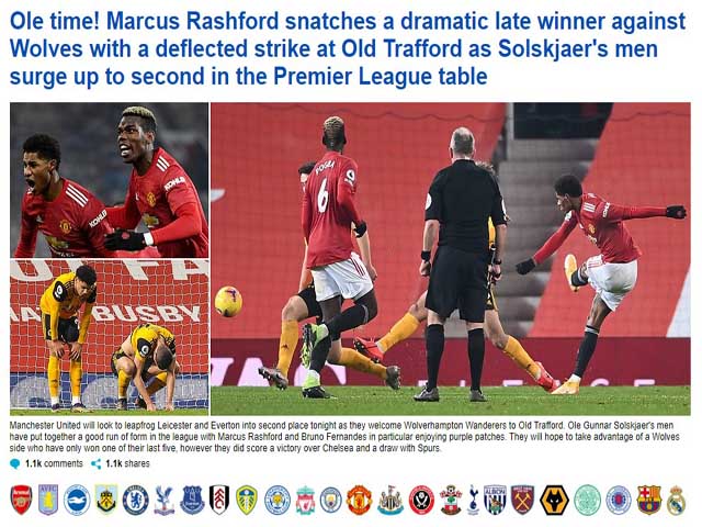 MU hạ Wolves phút 90+3: Báo Anh ca ngợi Rashford, đua vô địch Liverpool