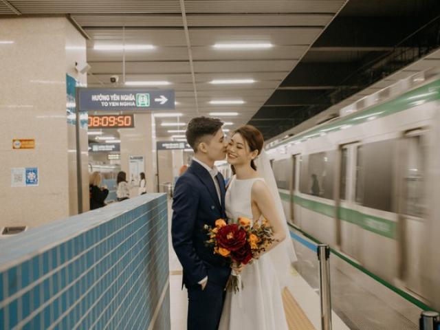 Cặp đôi chụp ảnh cưới đẹp như phim điện ảnh ở ga Cát Linh - Hà Đông