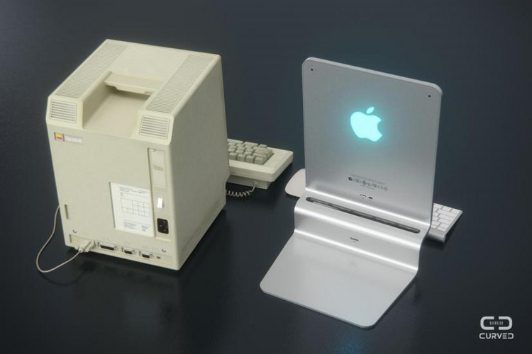 Phần sau của Macintosh được cắt ngọn đi chỉ để lại thiết kế bệ đỡ chắc chắn cho iMac.&nbsp;
