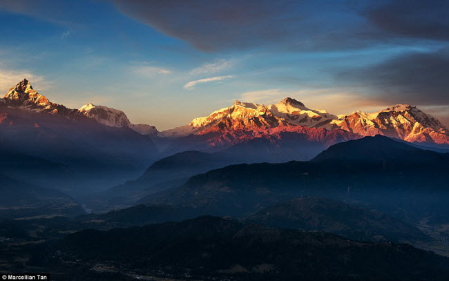 Phong cảnh núi non hùng vĩ ở Nepal.