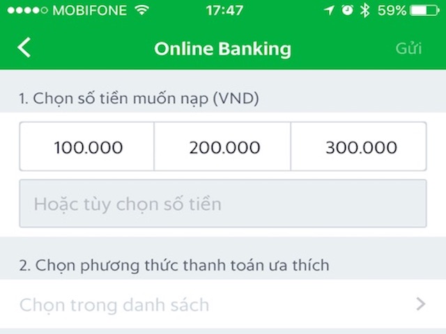 Grab cho phép nạp tiền như điện thoại trả trước