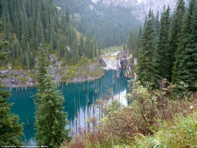 Hồ Kaindy có chiều dài 400m nằm trên núi Tian Shan cách thành phố Almaty khoảng 130km.