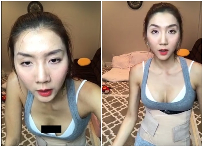 Livestream bán hàng, Ngọc Quyên diện đồ thể thao ba lỗ song vô tình khiến cô rơi vào tình huống khó xử vì bị lộ vòng một.