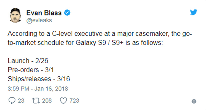 Lộ ngày ra mắt và phát hành Samsung Galaxy S9 - 1