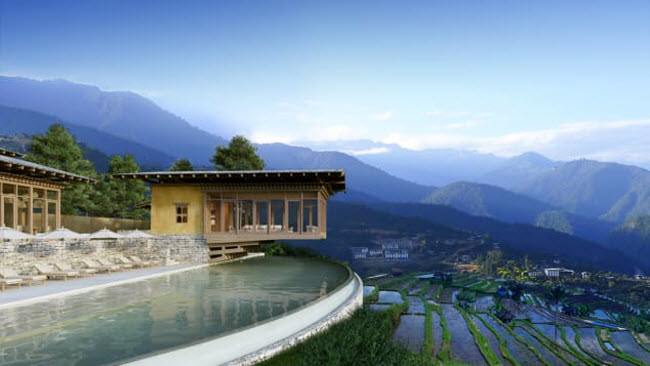 Six Senses, Bhutan: Dự kiến khai trương vào tháng 8 năm nay, Six Senses không đơn thuần là một khách sạn mà nó 5 khu nhà khỉ riêng biệt được xây dựng trên núi Himalaya.