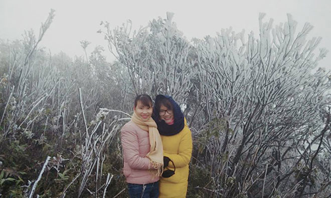 Du khách thích thú ngắm tuyết rơi trên đỉnh Mẫu Sơn - 1