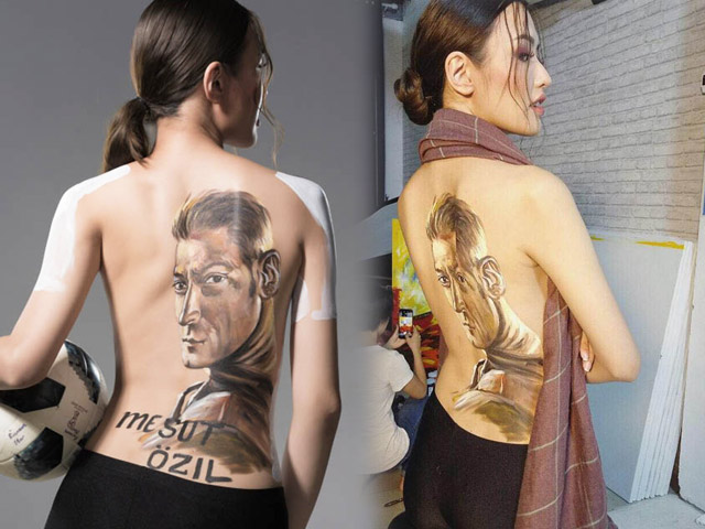Người đẹp xứ Nghệ mặc áo vẽ cổ vũ tiền vệ Mesut Ozil