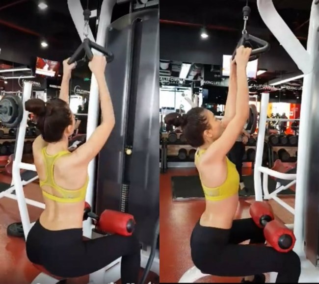 Tập gym là một trong những bộ môn được Mâu Thủy duy trì đều đặn khi cô kết hợp cùng chế độ dinh dưỡng hợp lý