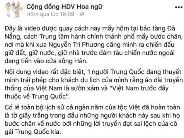 Truy tìm HDV du lịch Trung Quốc “xuyên tạc” áo dài truyền thống Việt