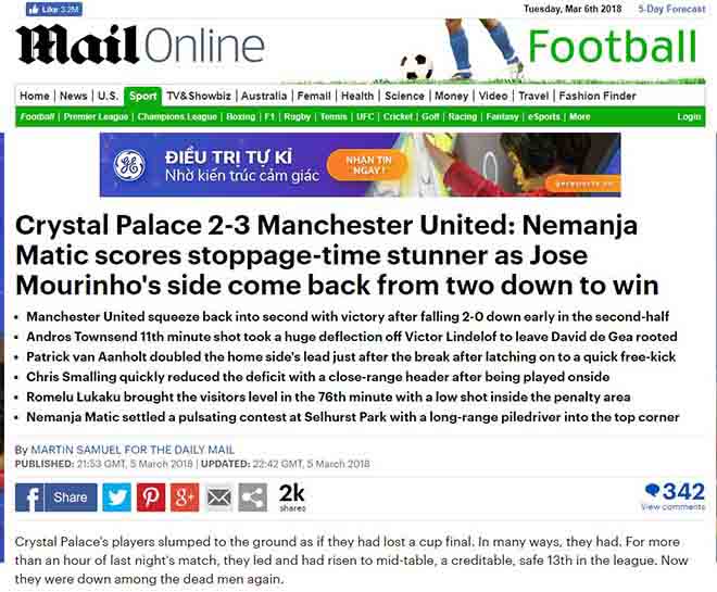 MU ngược dòng: Báo Anh khen Mourinho “thiên tài”, ngả mũ Matic kỳ diệu - 1