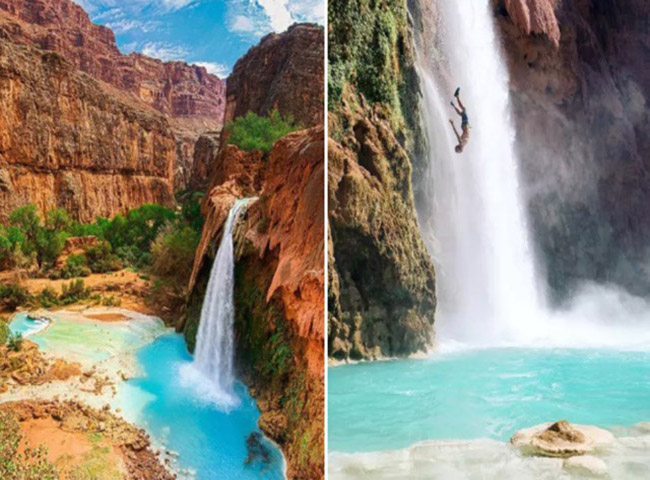 10. Thác Havasu &#40;Supai, Arizona&#41;. Thác Havasu mang một vẻ đẹp tự nhiên rất nổi bật. Một số người sẵn sàng đi bộ hàng trăm km để được trải nghiệm cảm giác tuyệt vời của thác mang lại.