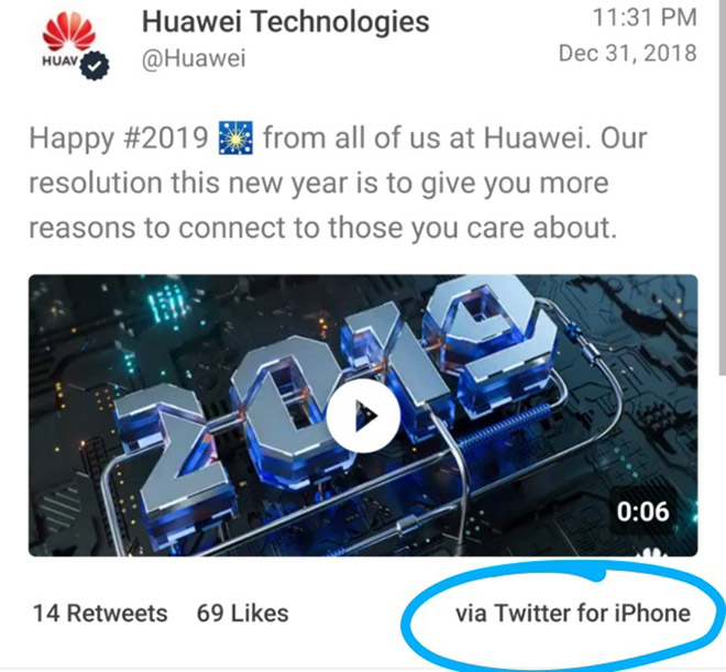 Dùng iPhone viết tweet, nhân viên Huawei nếm trái đắng - 1