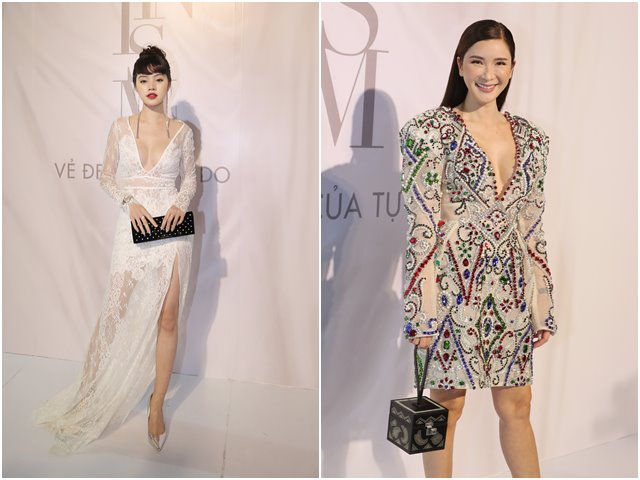 Jolie Nguyễn diện đầm xẻ sâu hút tại fashion show