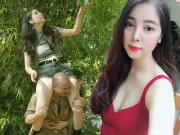 Đời sống Showbiz - Đời thực hot girl bị chê phản cảm vì mặc sexy ngồi trên vai em trai Xuân Hinh