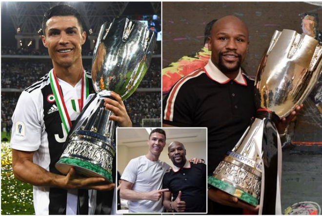 Bức ảnh 400 triệu đô &#34;gây bão&#34;: Ronaldo-Mayweather nâng siêu cúp Italia - 1