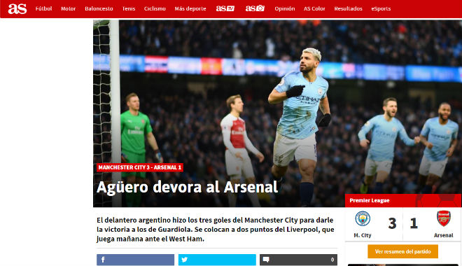 Man City hạ Arsenal: Aguero hóa &#34;quái vật&#34;, báo Anh mơ Liverpool sảy chân - 2