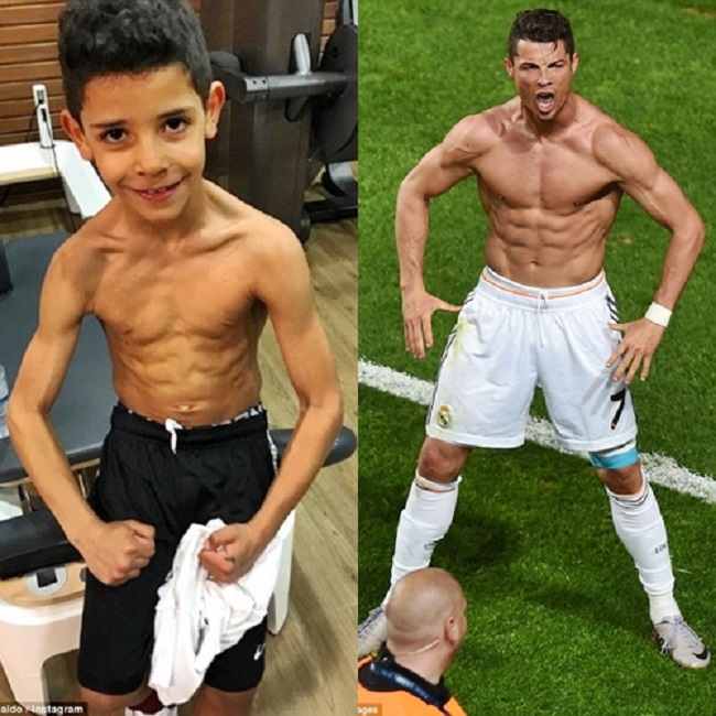 CR7 là thần tượng trong tập luyện của con trai.&nbsp;