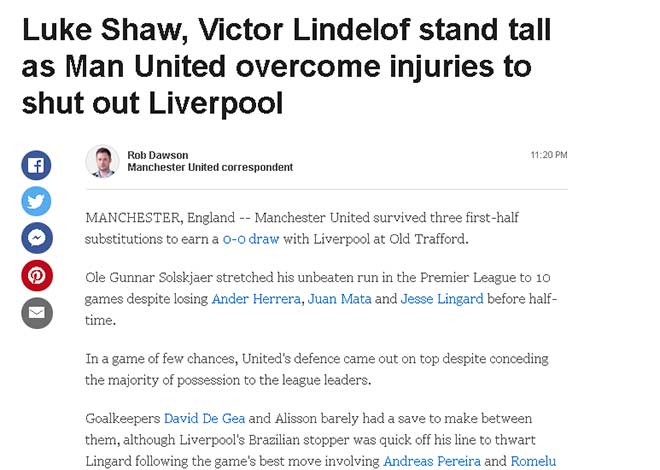 MU cầm hòa Liverpool: Shaw khóa chặt Salah, báo Anh nhiệt liệt ca ngợi - 1