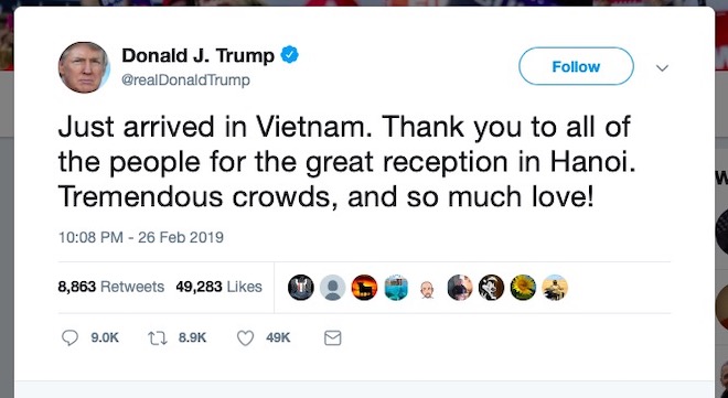 Vừa đặt chân tới Hà Nội, Tổng thống Donald Trump đăng ngay dòng tweet này - 2