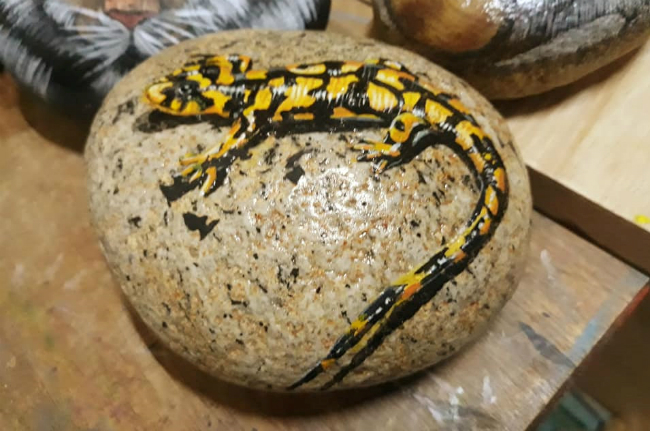 Cách đây gần 1 năm, một người bạn nước ngoài gợi ý cho anh Nguyễn Văn Tiên vẽ tranh trên đá cuội (rock painting art). Anh bắt tay vào việc vẽ tranh 3D hình con tắc kè trên đá rồi gửi đi.