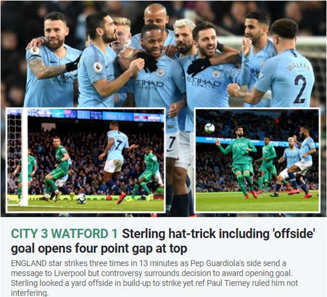 Man City thắng gây tranh cãi: Lỗi trọng tài, Sterling lập hat-trick &#34;ma&#34;? - 2