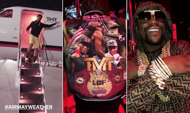 Mayweather xuống máy bay “thâu đêm” cùng dàn chân dài - 1