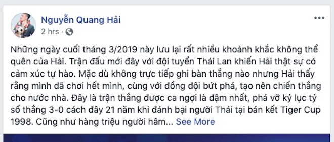 2 ngày sau trận vùi dập U23 Thái Lan, dân mạng vẫn &#34;rần rần&#34; trên Facebook Quang Hải - 1
