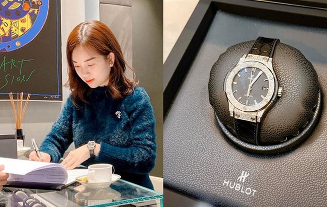 Hình ảnh Ly Kute ký giấy nhận đồng hồ hãng Hublot được chính cô chia sẻ.
