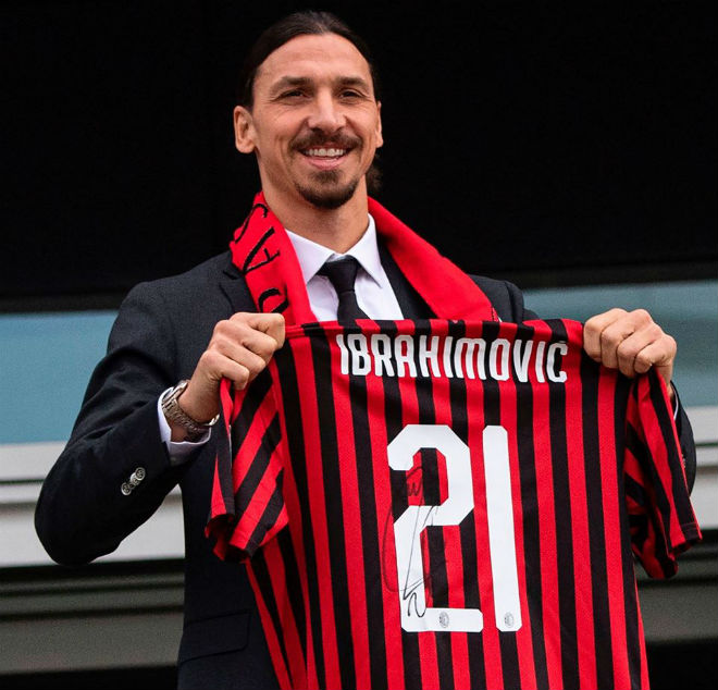 Ibra khoác áo số 21 khi trở lại đầu quân cho AC Milan sau 8 năm xa cách