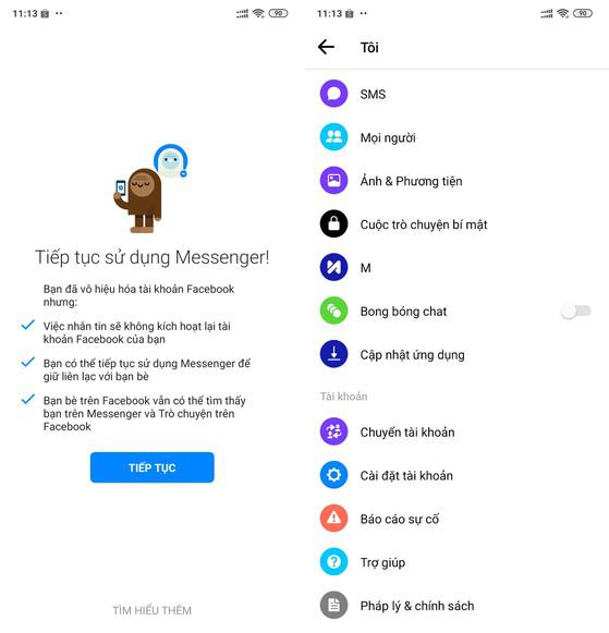 Lưu ý, nếu muốn vô hiệu hóa tài khoản Messenger, bạn cần phải vô hiệu hóa tài khoản Facebook trước. Ảnh: MINH HOÀNG