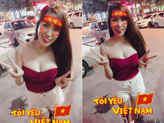 "Hot girl ngực khủng" cũng không quên đưa ra dự đoán của mình tại các trận đấu:&nbsp;Việt Nam - UAE : 1-1; Việt Nam - Triều Tiên : 1- 0; Việt Nam - Jordan : 2-1.