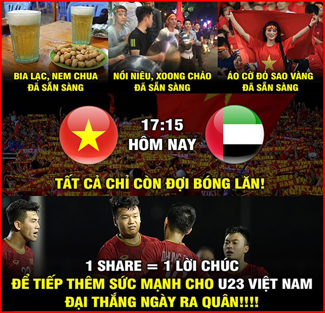 Dân mạng khí thế chế ảnh trước đại chiến U23 Việt Nam và U23 UAE.