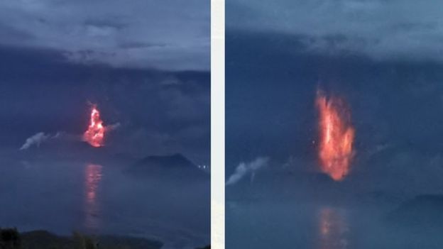 Núi lửa Taal tại Philippines đã bắt đầu phun trào (ảnh: BBC News)