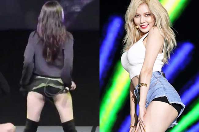 Cũng lợi dụng chiếc quần hot pant, Hyuna không những không cố che đậy mà còn vén lên, khoe vòng 3.